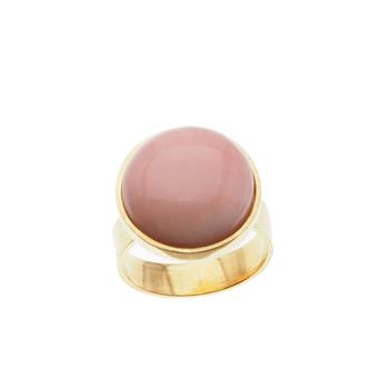 Pierścionek regulowany - Opal Różowy koło w srebrze złoconym