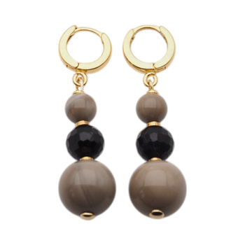 Kolczyki - Krzemień Pasiasty, Turmalin kulki w srebrze zloconym