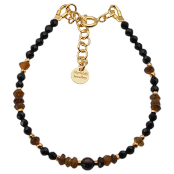 Bransoletka - Turmalin brązowy, Hematyt złoty i srebro złocone