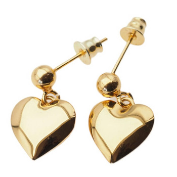 Kolczyki na wiszących sztyftach- serce i srebro złocone