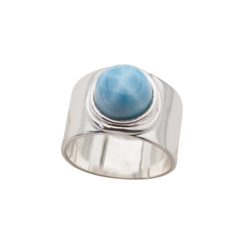 Pierścionek sygnet- Larimar koło i srebro