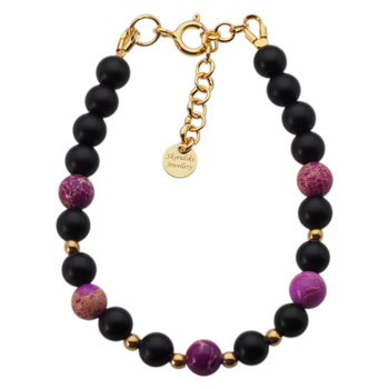 Bransoletka z fioletowym Jaspisem cesarskim i Onyksem – srebro pozłacane 24k