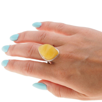 Pierścionek regulowany - Mleczny Bursztyn w srebrze