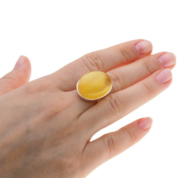 Pierścionek - Transparentno-mleczny Bursztyn w srebrze (rozmiar 16)