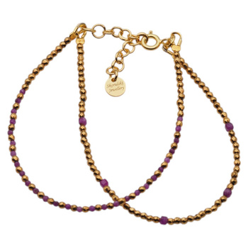 Bransoletka podwójna znak zodiaku baran - Rubin, Hematyt i srebro złocone