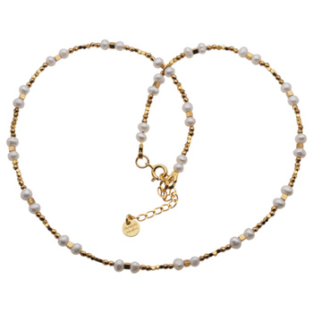 Naszyjnik - Białe Perły, złoty hematyt i srebro złocone
