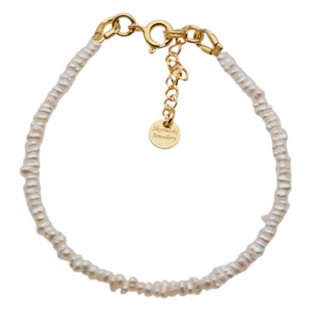 Bransoletka - Perły białe i srebro złocone