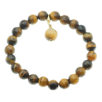 Bransoletka - Tygrysie Oko cięte kulki i srebro złocone