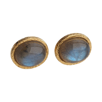 Kolczyki sztyfty - owalny Labradoryt w złoconym srebrze młotkowanym