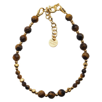 Bransoletka - Tygrysie Oko fasetowane kulki i srebro złocone