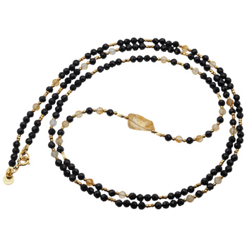 Naszyjnik długi - Turmalin czarny, cytryn, hematyt i srebro złocone