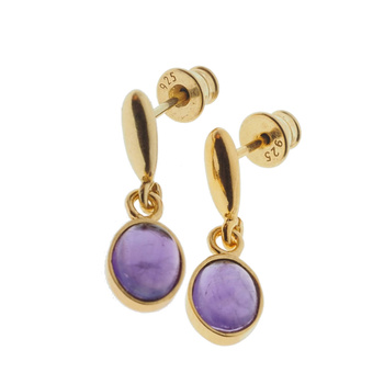 Kolczyki wiszące sztyfty z owalnymi ametystami w srebrze złoconym