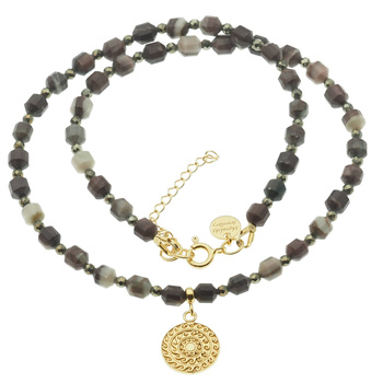 Naszyjnik regulowany - Agat kawowy (coffe) i srebro złocone