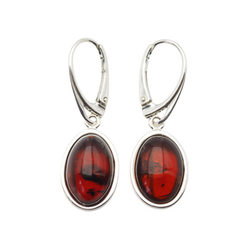 Kolczyki - koniakowy Bursztyn owalny i srebro