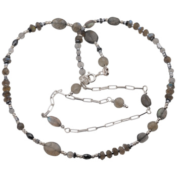 Naszyjnik regulowany - Labradoryt, hematyt i srebro