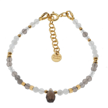 Bransoletka - Kwarc Dymny, Kamień Księżycowy, mix kamieni i srebro złocone