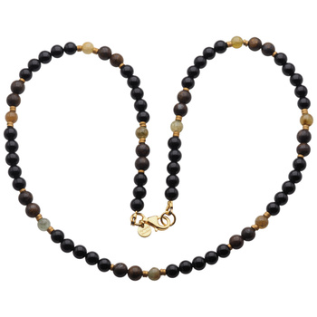 Naszyjnik męski - czarny turmalin, bronzyt, zielony granat i srebro