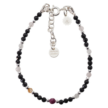 Bransoletka mix - Turmalin, cytryn, kwarc różowy, rubin i srebro