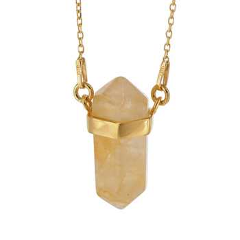 Naszyjnik - Cytryn (Kwarc Żółty) sopel w okuciu na łańcuszku złoconym