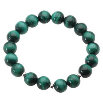 Bransoletka na gumce - malachit kulki 8,5 mm i srebro