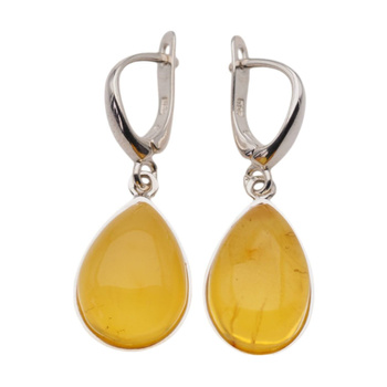 Kolczyki - transparentny Bursztyn łza i srebro