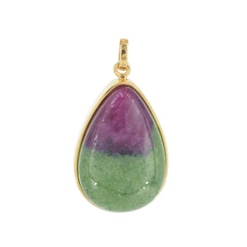 Zawieszka - Zoisyt z Rubinem łza w srebrze złoconym