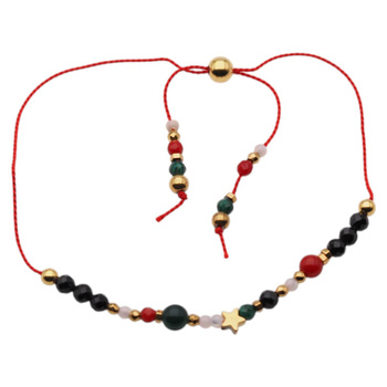 Bransoletka na sznurku - mix kamieni i srebro złocone