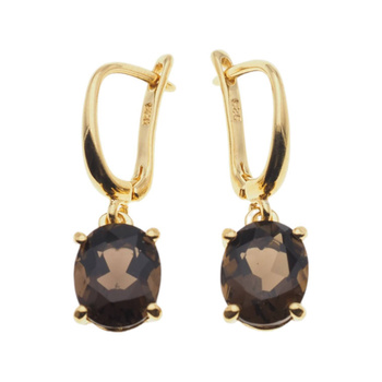 Kolczyki - Kwarc dymny owal (szlif diamentowy) w srebrze złoconym