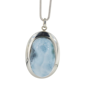 Naszyjnik - Zawieszka z larimarem owalnym na łańcuszku