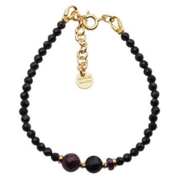 Bransoletka - Turmalin czarny, Granat i srebro złocone