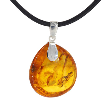 Naszyjnik na rzemieniu - transparentny Bursztyn w srebrze