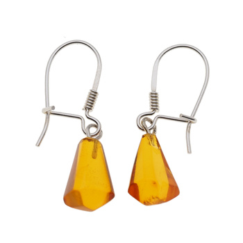 Kolczyki - transparentny Bursztyn stożki i srebro