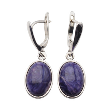 Kolczyki z owalnymi czaroitami w srebrze rodowanym