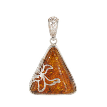 Zawieszka - koniakowy Bursztyn trójkąt w srebrze 