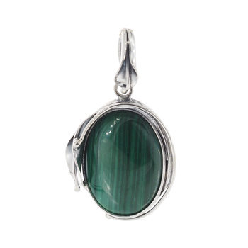 Zawieszka z owalnym malachitem w srebrze oksydowanym