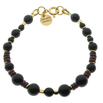 Bransoletka - Turmalin czarny, Granat, i srebro złocone