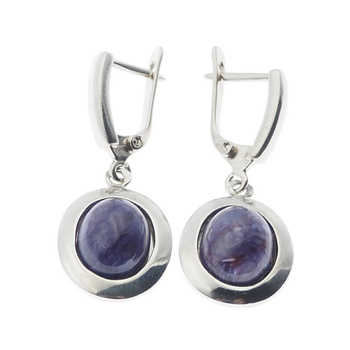 Kolczyki z owalnymi czaroitami w srebrze rodowanym