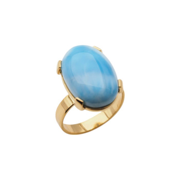 Pierścionek regulowany - owalny Larimar 19x13 mm w srebrze złoconym