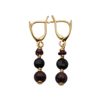 Kolczyki - Granat, czarny Turmalin w srebrze zloconym