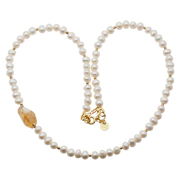 Naszyjnik z pereł hodowanych i cytrynu – srebro 925 złocone