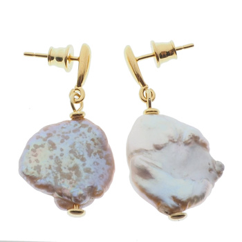 Kolczyki - fioletowe Perły Keshi w srebrze złoconym