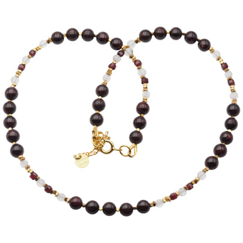 Naszyjnik z Granatem, Kryształem Górskim i Hematytem – srebro złocone 925