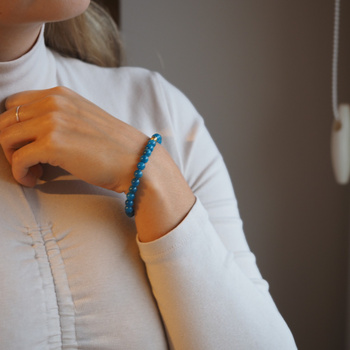 Bransoletka - Apatyt polerowany kulki 6,5mm i srebro złocone