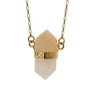 Naszyjnik - Cytryn sopel w okuciu na łańcuszku złoconym