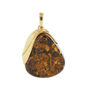 Zawieszka z liściem - Bursztyn w srebrze złoconym