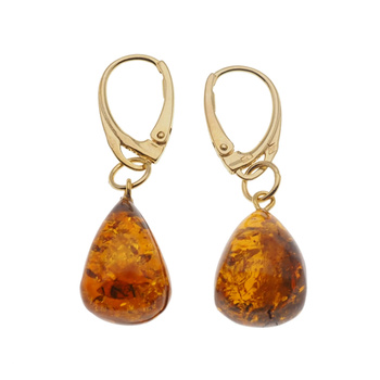 Kolczyki - koniakowy Bursztyn łzy i srebro złocone