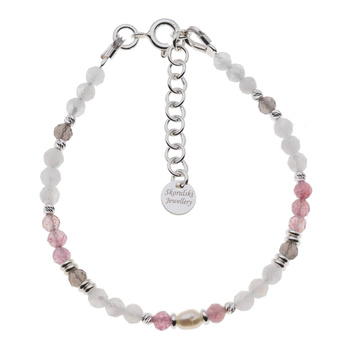 Bransoletka mix - Rubelit, Kamień Księżycowy, Perła i srebro