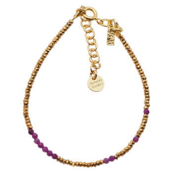 Bransoletka urodzeniowa lipiec - rubin złoty hematyt i srebro złocone