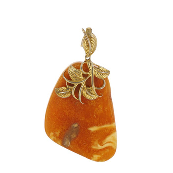 Zawieszka - surowy Bursztyn mleczny i srebro złocone