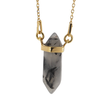 Naszyjnik - Kwarc Rutylowy sopel w okuciu srebrnym, złoconym na łańcuszku